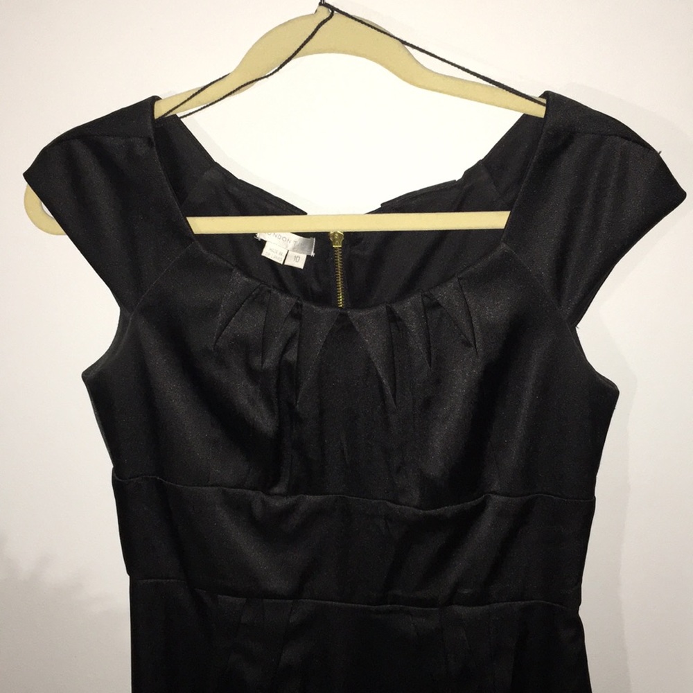 London times black pleated, knee length dress